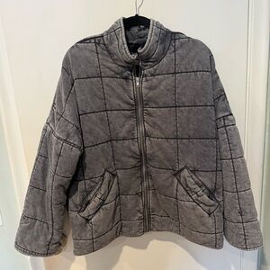 Quilted Zip-Up Jacket - Large - faded gray